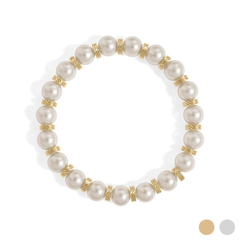 18K Gold PVD 8mm Kiska Glass Pearl Stretch Bracelet