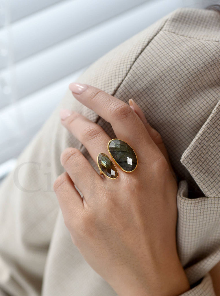 925 Silver Double Gemstone Ring