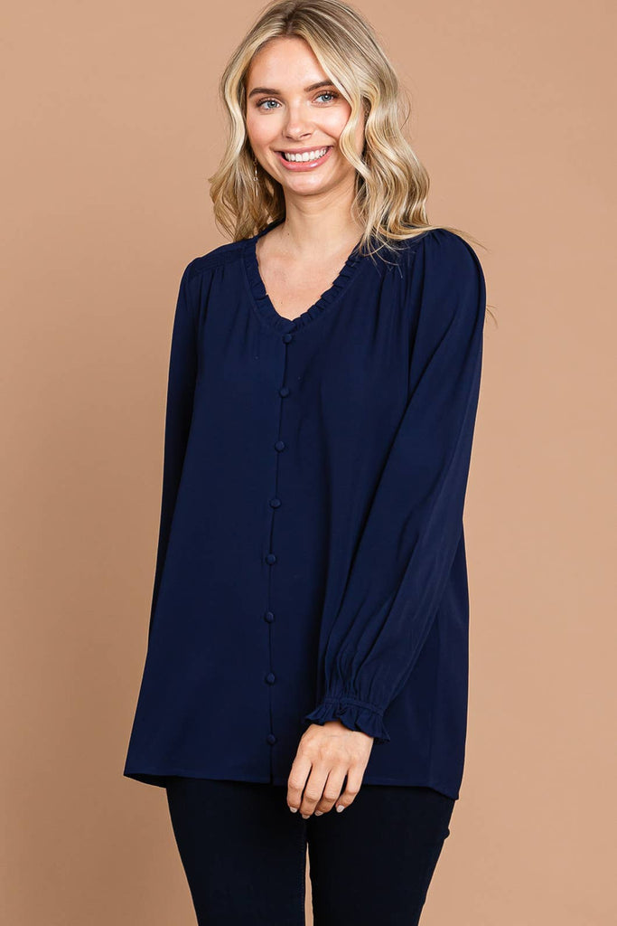 Navy Top V Neck