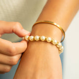 18K Gold PVD 8mm Kiska Glass Pearl Stretch Bracelet