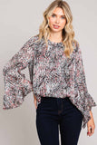 Abstract Print Ruffle Sleeve Top