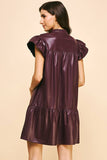 MINI DRESS - DEEP WINE FAUX LEATHER