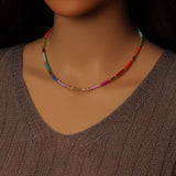Colorful Beads with Gold Spacer Necklace, sku#O120