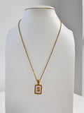 Mother Pearl Rectangle shape initial Necklace