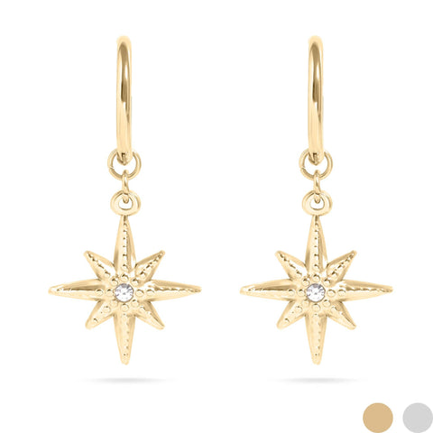 18K Gold PVD Huggie with Compass Charm Earrings