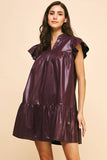 MINI DRESS - DEEP WINE FAUX LEATHER