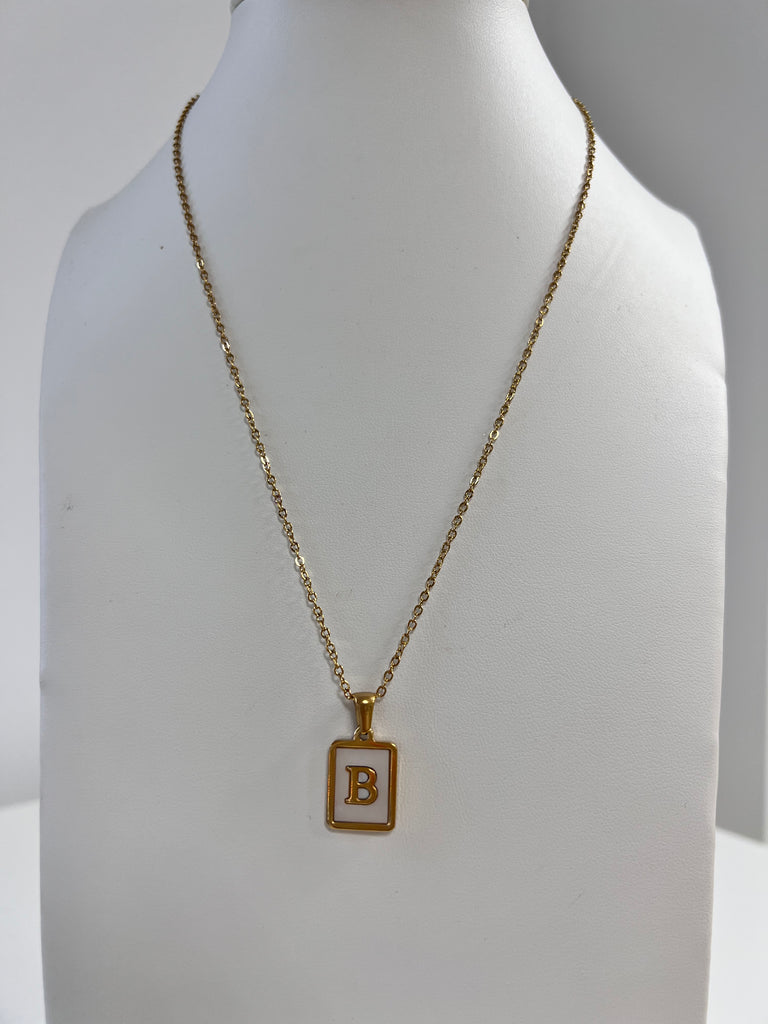 Rectangle initial Necklace mother pearl