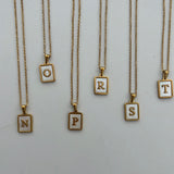 Rectangle initial Necklace mother pearl