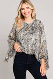 Abstract Print Ruffle Sleeve Top