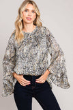 Abstract Print Ruffle Sleeve Top