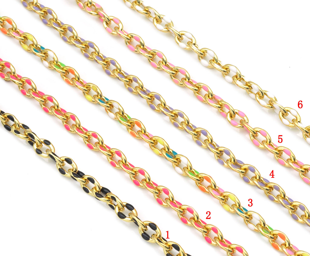 Gold Enamel Oval Link Chain/Necklace,sku#HX04: 1 Black / Necklace (16inch)