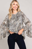 Abstract Print Ruffle Sleeve Top