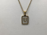 Rectangle initial Necklace mother pearl