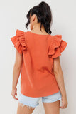 Gauze Double Ruffled Short Sleeve Top