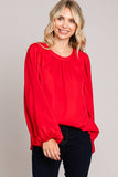 Red Soft Bubble Sleeve Blouse