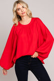 Red Soft Bubble Sleeve Blouse