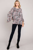 Abstract Print Ruffle Sleeve Top