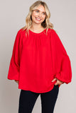 Red Soft Bubble Sleeve Blouse