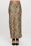 Leopard Print Silky Satin Maxi Skirt with Slit