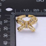 Penelope Gold Bow Clam Ribbon CZ Baguette Adjustable Ring