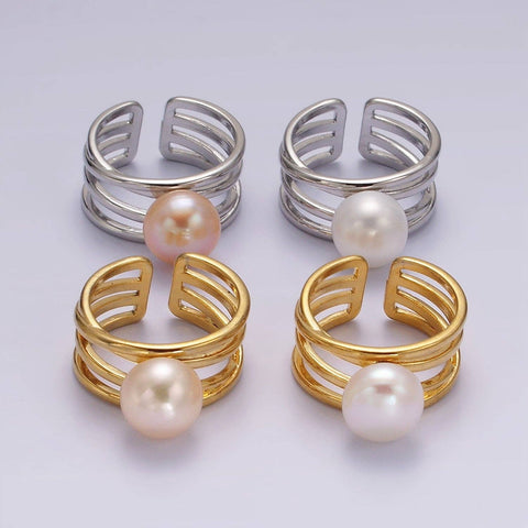 14K Gold Filled White, Pink Pearl Multiple Band Ring in Gold & Silver | O1156 - O1159