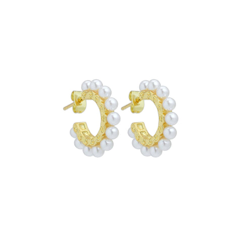 White Pearl Hoop Earrings, Sku#LD577