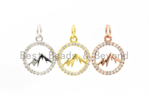 CZ Micro Pave Mountain Round Charm Pendant, Cubic Zirconia Paved Charm, Necklace Bracelet Charm Pendant, 12x14mm,sku#Y146