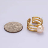 14K Gold Filled White Pearl Multiple Band Ring in Gold