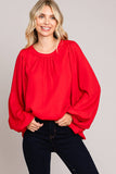 Red Soft Bubble Sleeve Blouse