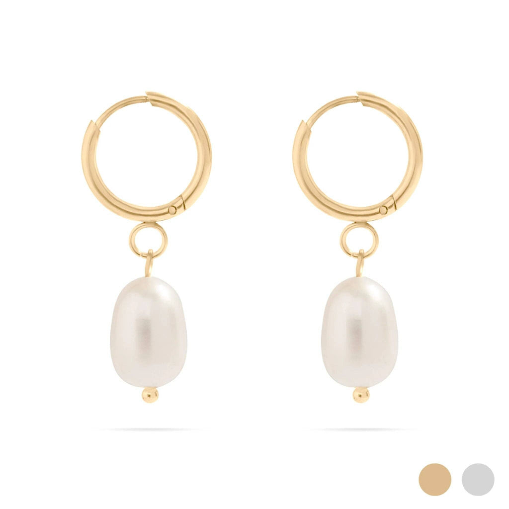 18K Gold PVD Freshwater Pearl Huggie Earrings