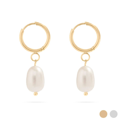 18K Gold PVD Freshwater Pearl Huggie Earrings
