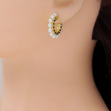 White Pearl Hoop Earrings, Sku#LD577