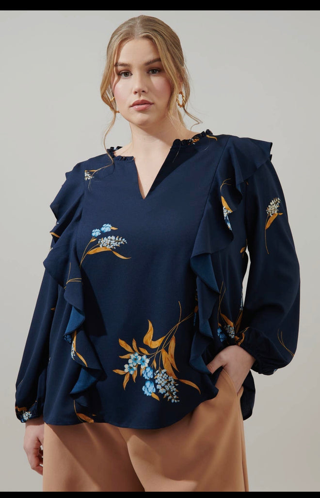 Dusk Bloom Floral Wilhem Ruffle Blouse