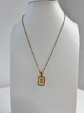 Rectangle initial Necklace mother pearl