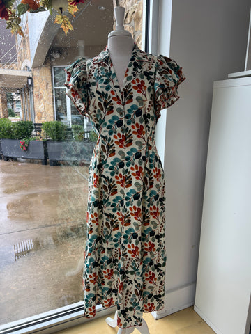 Entro Ecru Floral Midi Dress CW