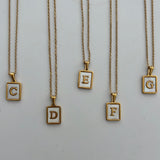 Rectangle initial Necklace mother pearl