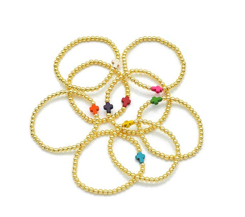 Gold Beaded Cross Bracelet