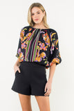THML Black Floral Center Stripe Top CW