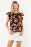 THML Black Floral Ruffle Sleeve Top CW