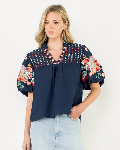 THML Navy Multicolor Embroidered Top CW