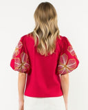 THML Red Embroidered Puff Sleeve Top CW