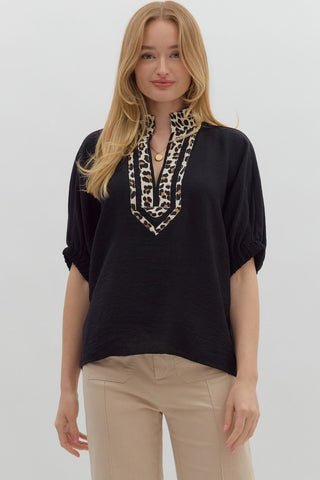 Entro leopard collar black top CW