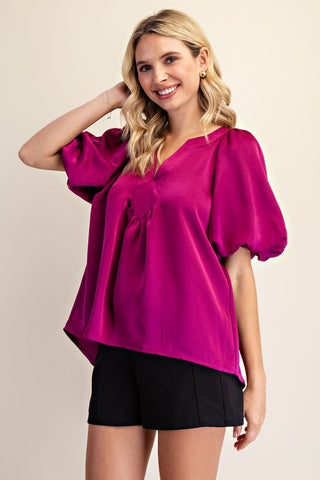 Glam Magenta V Neck Top CW