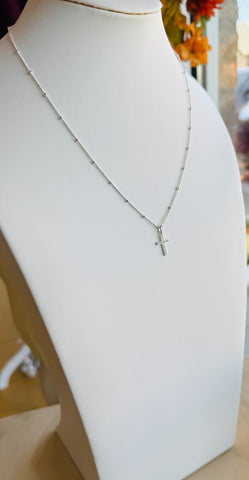 Silver Crystal Cross Necklace