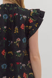 Entro Black Floral Flutter Sleeve Top CW