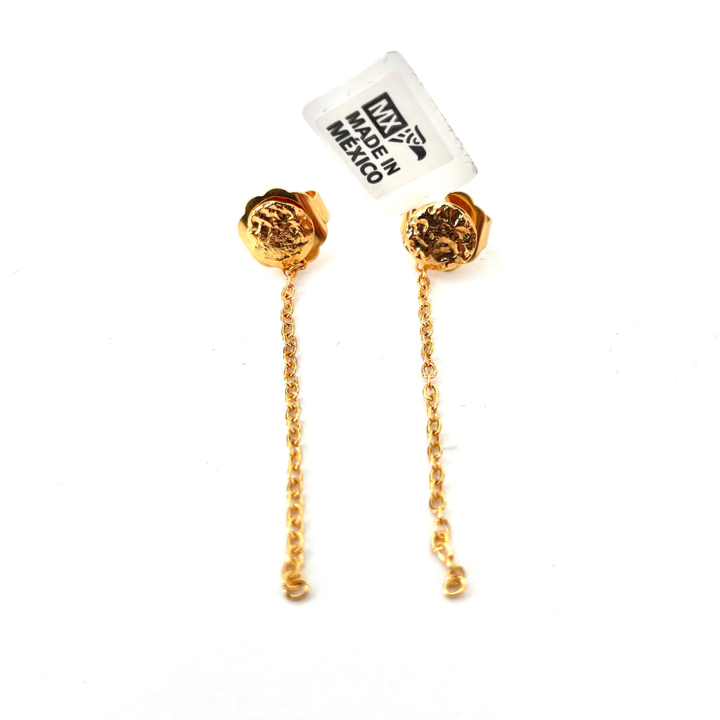 Gold Stud Earrings with Chain