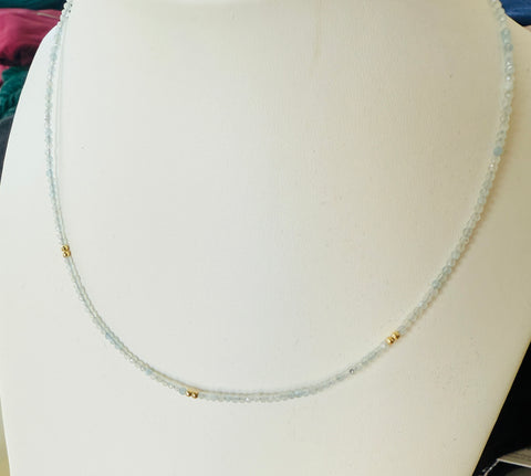 Aquamarine Dainty Beaded Necklace