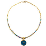 Blue Enamel Gold Heart Beaded Necklace