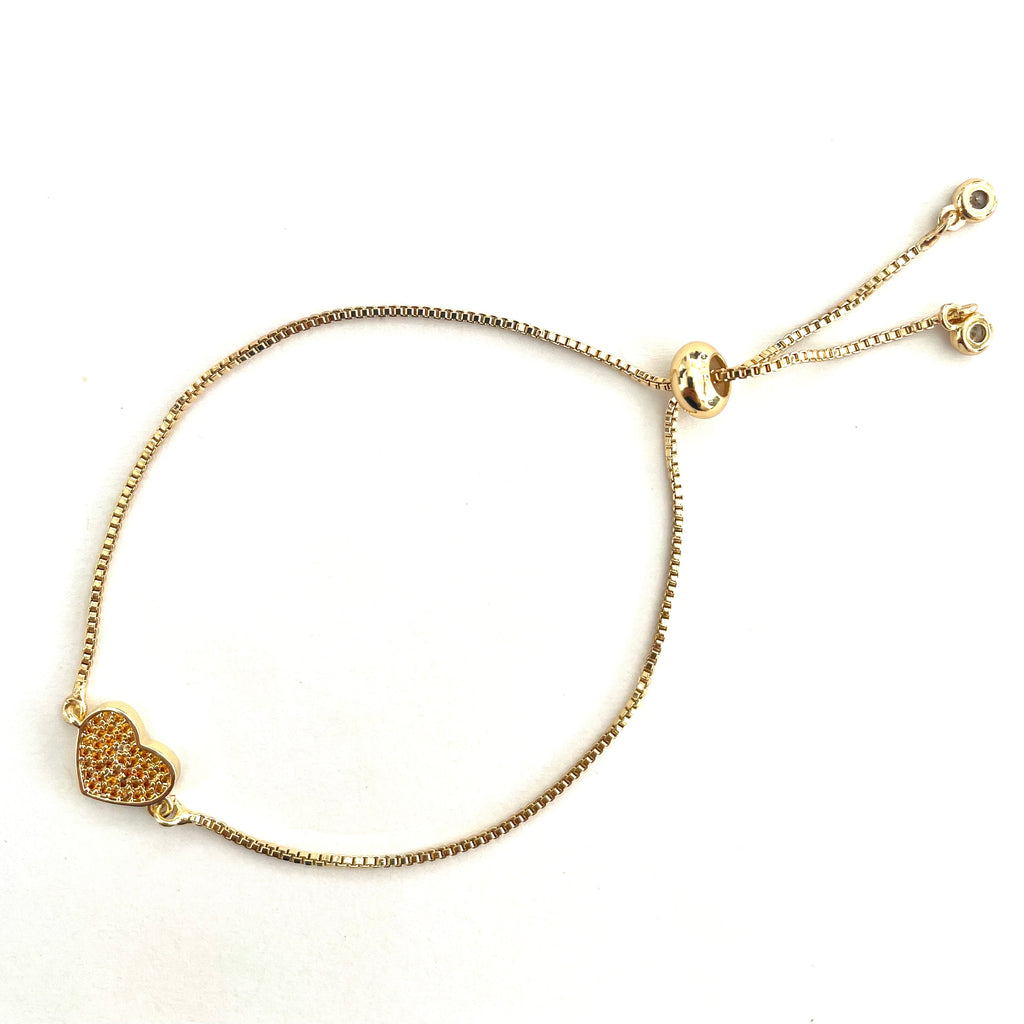 Heart Slider Bracelet - Gold Pave