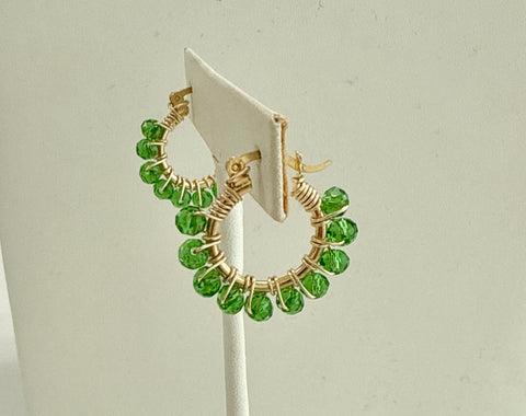 Beaded Hoop Medium Green Earrings